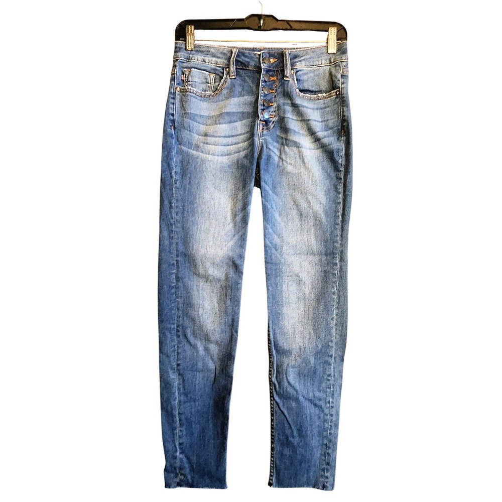 Vigoss Ace Skinny Jeans Womens 25 Blue Excellent High Rise Button Fly Raw Hem